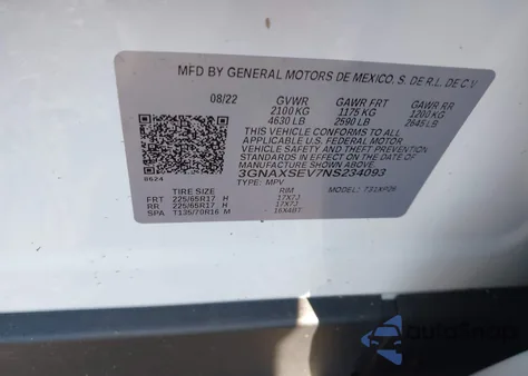 2022 Chevrolet Equinox Awd Ls from USA, damaged, VIN 3GNAXSEV7NS234093